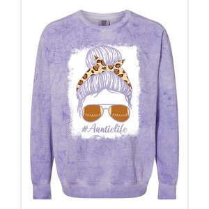 Bleached Leopard Print Messy Bun Sunglasses Football Auntie Gift Colorblast Crewneck Sweatshirt