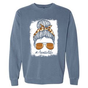 Bleached Leopard Print Messy Bun Sunglasses Football Auntie Gift Garment-Dyed Sweatshirt