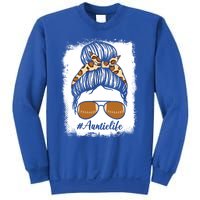 Bleached Leopard Print Messy Bun Sunglasses Football Auntie Gift Sweatshirt