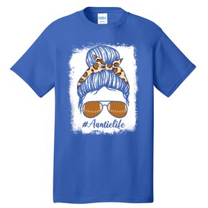 Bleached Leopard Print Messy Bun Sunglasses Football Auntie Gift Tall T-Shirt