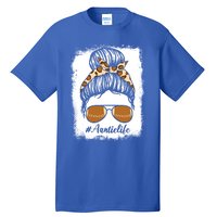 Bleached Leopard Print Messy Bun Sunglasses Football Auntie Gift Tall T-Shirt