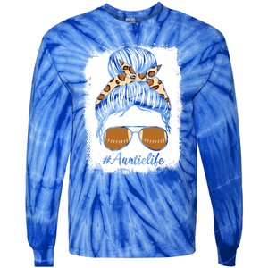 Bleached Leopard Print Messy Bun Sunglasses Football Auntie Gift Tie-Dye Long Sleeve Shirt