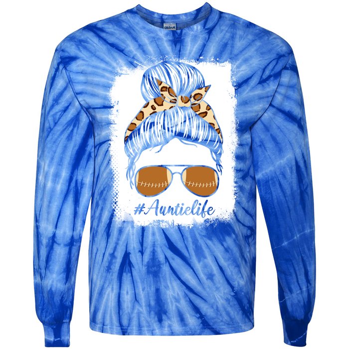 Bleached Leopard Print Messy Bun Sunglasses Football Auntie Gift Tie-Dye Long Sleeve Shirt