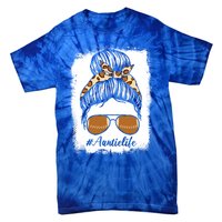 Bleached Leopard Print Messy Bun Sunglasses Football Auntie Gift Tie-Dye T-Shirt