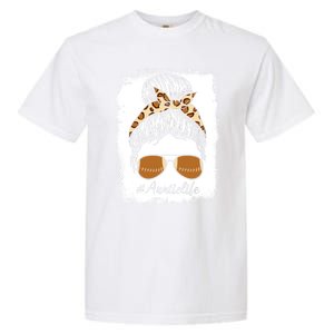 Bleached Leopard Print Messy Bun Sunglasses Football Auntie Gift Garment-Dyed Heavyweight T-Shirt