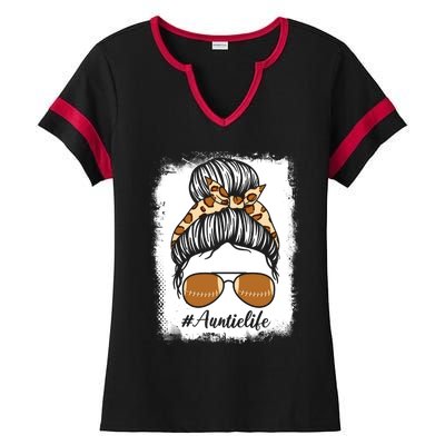 Bleached Leopard Print Messy Bun Sunglasses Football Auntie Gift Ladies Halftime Notch Neck Tee