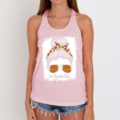 Bleached Leopard Print Messy Bun Sunglasses Football Auntie Gift Women's Knotted Racerback Tank