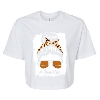 Bleached Leopard Print Messy Bun Sunglasses Football Auntie Gift Bella+Canvas Jersey Crop Tee