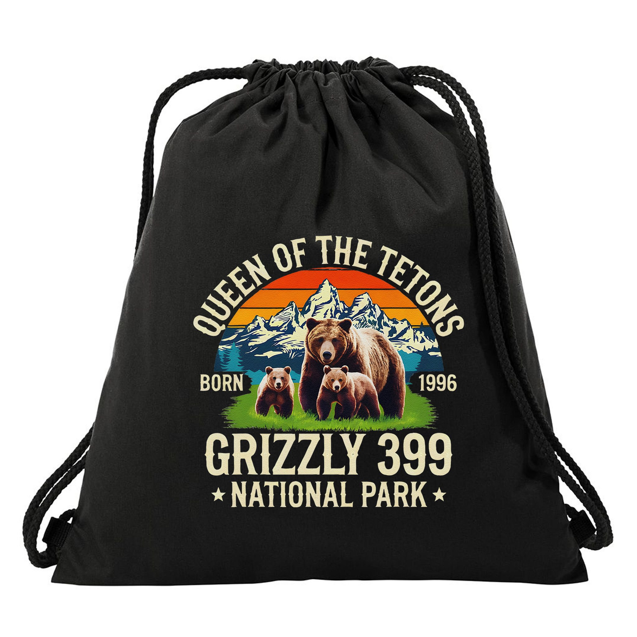 Bear Lovers Queen Of The Tetons Grizzly 399 National Park Drawstring Bag
