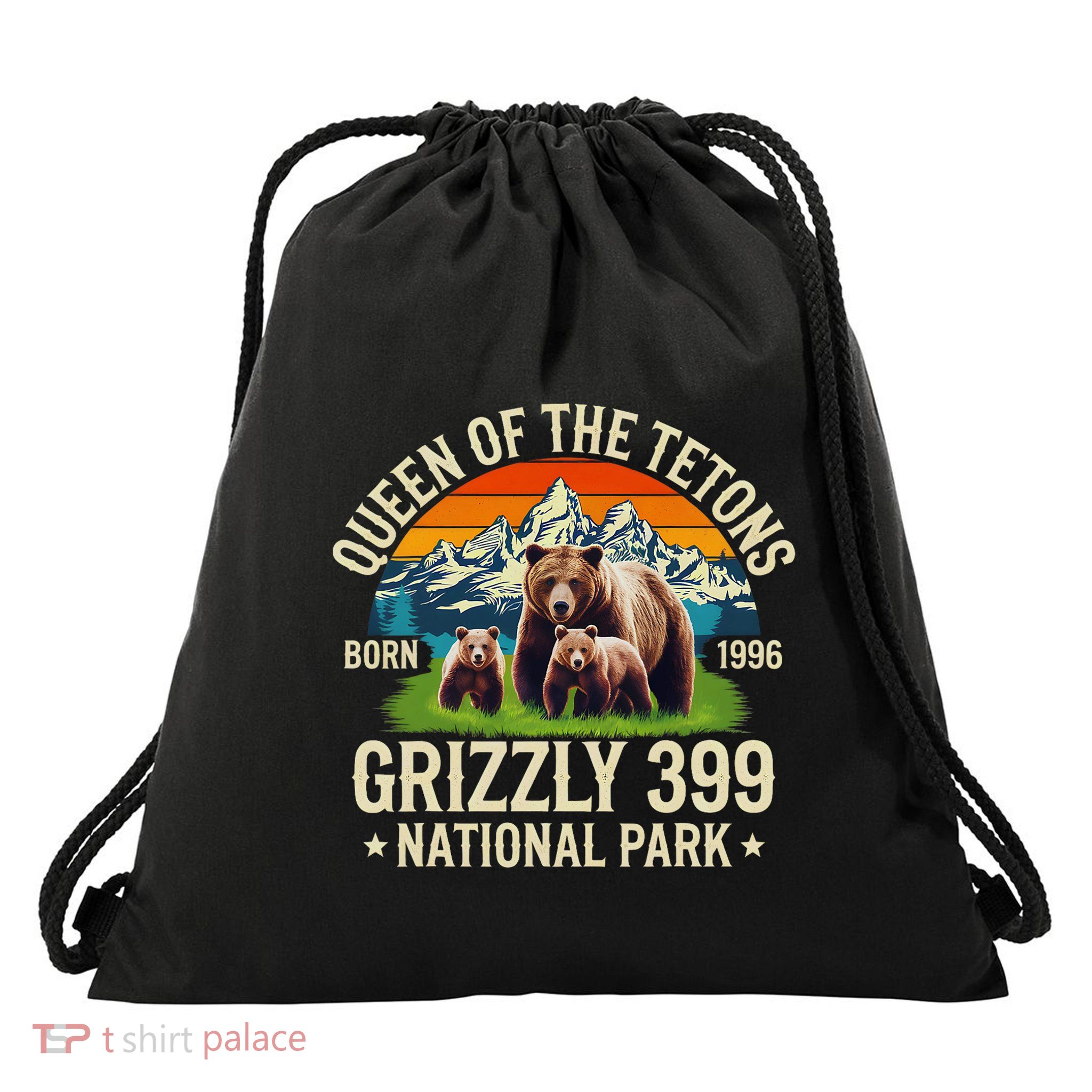 Bear Lovers Queen Of The Tetons Grizzly 399 National Park Drawstring Bag
