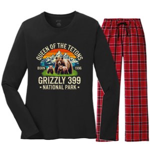 Bear Lovers Queen Of The Tetons Grizzly 399 National Park Women's Long Sleeve Flannel Pajama Set 