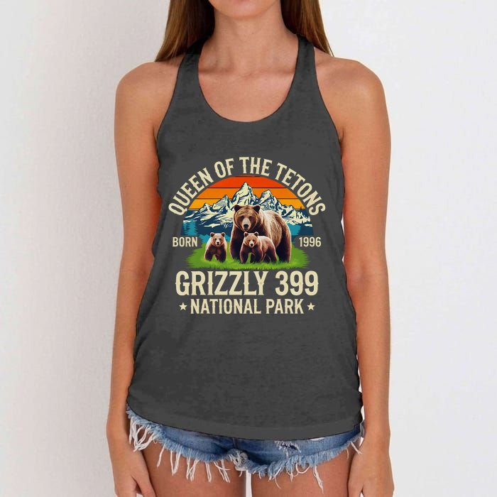 Bear Lovers Queen Of The Tetons Grizzly 399 National Park Women's Knotted Racerback Tank