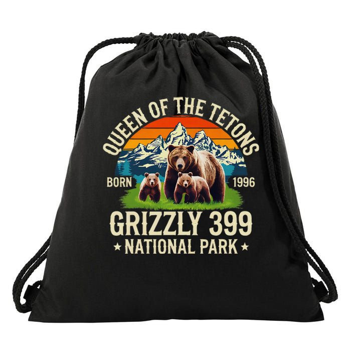 Bear Lovers Queen Of The Tetons Grizzly 399 National Park Drawstring Bag