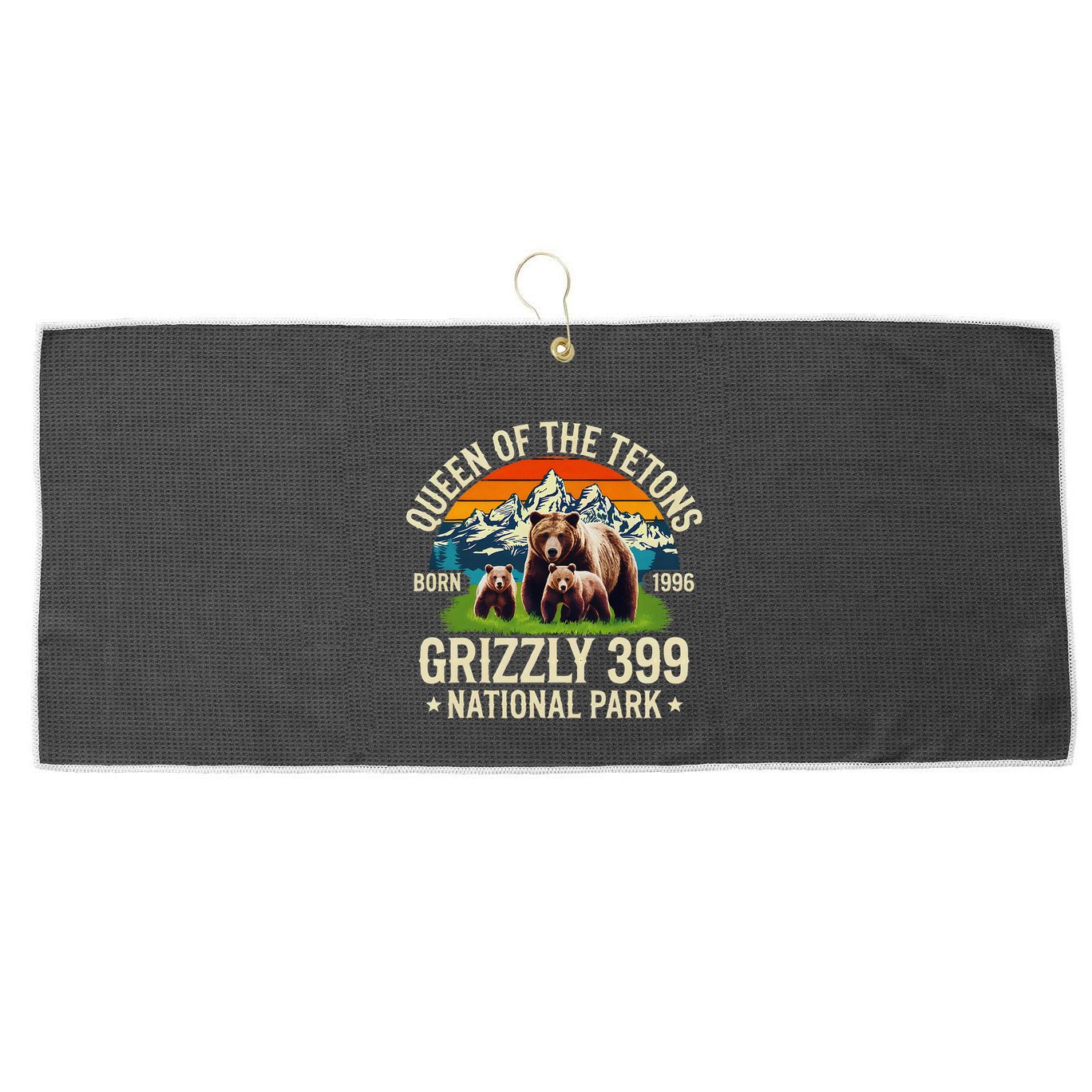 Bear Lovers Queen Of The Tetons Grizzly 399 National Park Large Microfiber Waffle Golf Towel