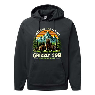 Bear Lovers Queen Of The Tetons Grizzly 399 National Park Performance Fleece Hoodie