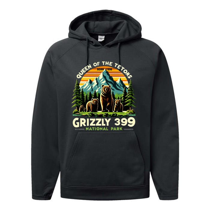 Bear Lovers Queen Of The Tetons Grizzly 399 National Park Performance Fleece Hoodie