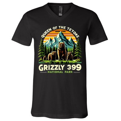 Bear Lovers Queen Of The Tetons Grizzly 399 National Park V-Neck T-Shirt
