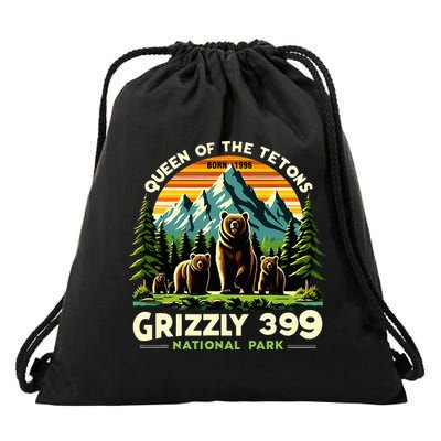 Bear Lovers Queen Of The Tetons Grizzly 399 National Park Drawstring Bag
