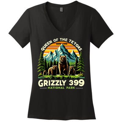 Bear Lovers Queen Of The Tetons Grizzly 399 National Park Women's V-Neck T-Shirt