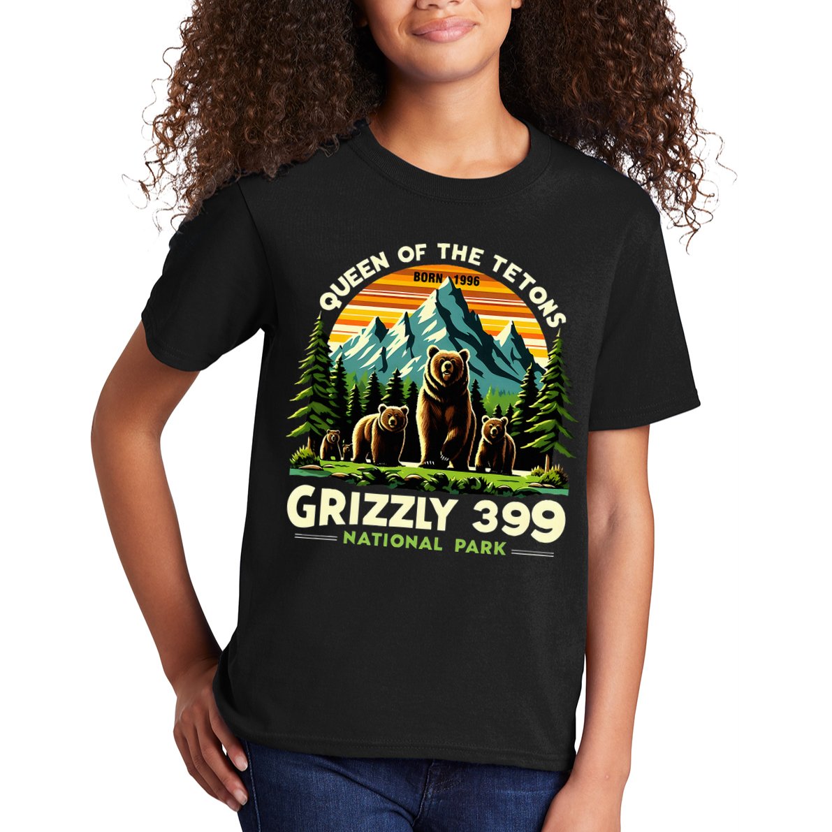 Bear Lovers Queen Of The Tetons Grizzly 399 National Park Kids T-Shirt