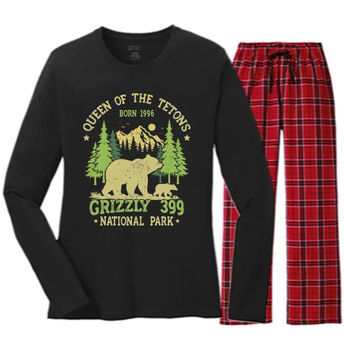 Bear Lovers Queen Of The Tetons Grizzly 399 National Park Women's Long Sleeve Flannel Pajama Set 