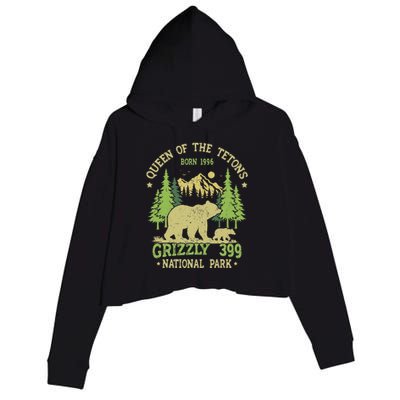 Bear Lovers Queen Of The Tetons Grizzly 399 National Park Crop Fleece Hoodie