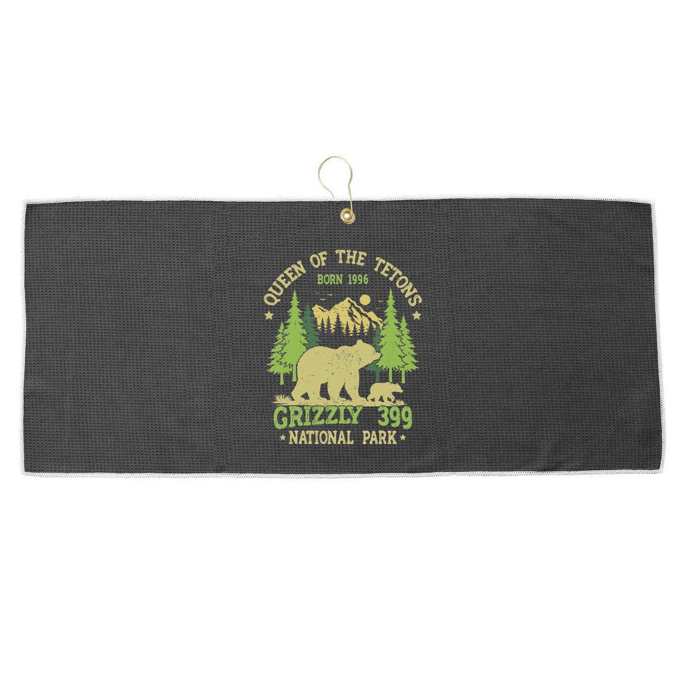 Bear Lovers Queen Of The Tetons Grizzly 399 National Park Large Microfiber Waffle Golf Towel