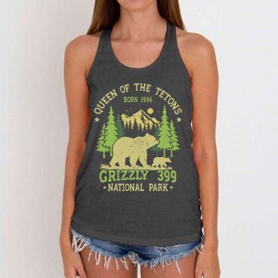 Bear Lovers Queen Of The Tetons Grizzly 399 National Park Women's Knotted Racerback Tank