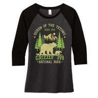 Bear Lovers Queen Of The Tetons Grizzly 399 National Park Women's Tri-Blend 3/4-Sleeve Raglan Shirt