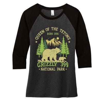 Bear Lovers Queen Of The Tetons Grizzly 399 National Park Women's Tri-Blend 3/4-Sleeve Raglan Shirt