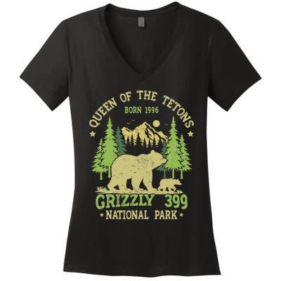 Bear Lovers Queen Of The Tetons Grizzly 399 National Park Women's V-Neck T-Shirt