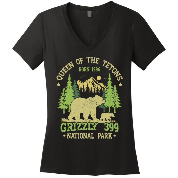 Bear Lovers Queen Of The Tetons Grizzly 399 National Park Women's V-Neck T-Shirt