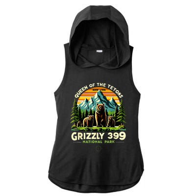 Bear Lovers Queen Of The Tetons Grizzly 399 National Park Ladies PosiCharge Tri-Blend Wicking Draft Hoodie Tank