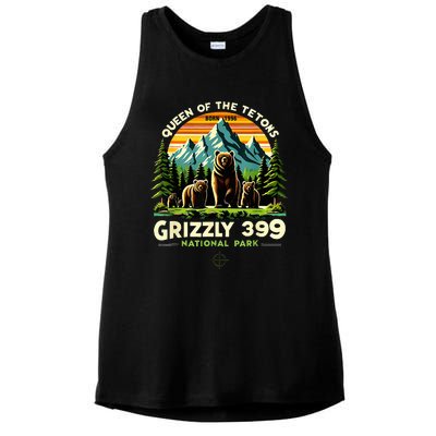 Bear Lovers Queen Of The Tetons Grizzly 399 National Park Ladies PosiCharge Tri-Blend Wicking Tank