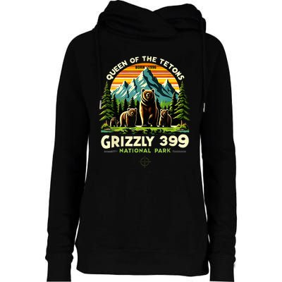 Bear Lovers Queen Of The Tetons Grizzly 399 National Park Womens Funnel Neck Pullover Hood