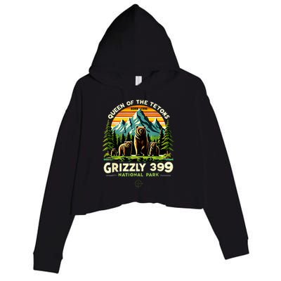 Bear Lovers Queen Of The Tetons Grizzly 399 National Park Crop Fleece Hoodie