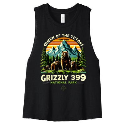 Bear Lovers Queen Of The Tetons Grizzly 399 National Park Women's Racerback Cropped Tank