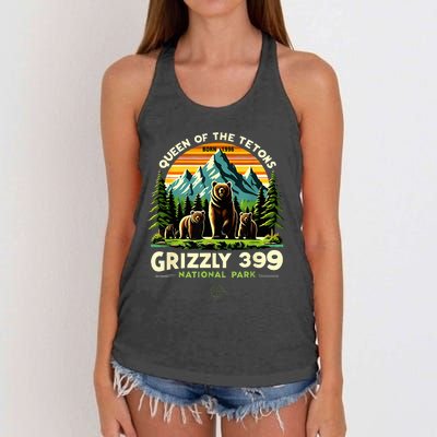 Bear Lovers Queen Of The Tetons Grizzly 399 National Park Women's Knotted Racerback Tank