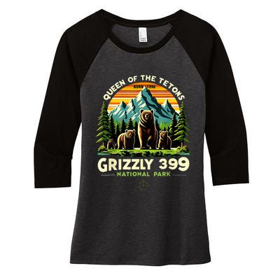 Bear Lovers Queen Of The Tetons Grizzly 399 National Park Women's Tri-Blend 3/4-Sleeve Raglan Shirt