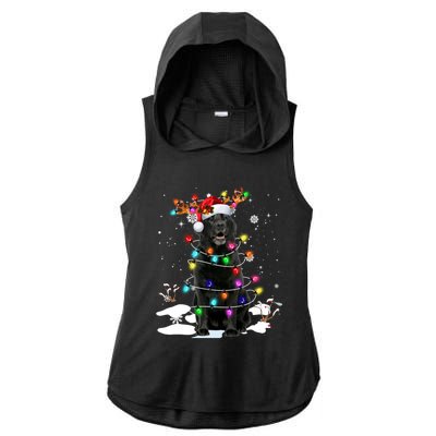 Black Labrador Retriever Christmas Dog Reindeer Santa Xmas Funny Gift Ladies PosiCharge Tri-Blend Wicking Draft Hoodie Tank