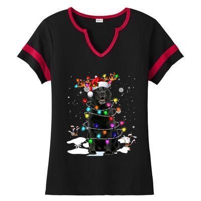 Black Labrador Retriever Christmas Dog Reindeer Santa Xmas Funny Gift Ladies Halftime Notch Neck Tee