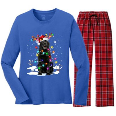 Black Labrador Retriever Christmas Dog Reindeer Santa Xmas Funny Gift Women's Long Sleeve Flannel Pajama Set 