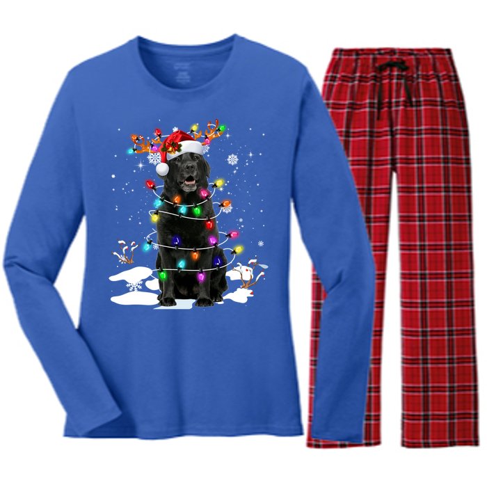 Black Labrador Retriever Christmas Dog Reindeer Santa Xmas Funny Gift Women's Long Sleeve Flannel Pajama Set 