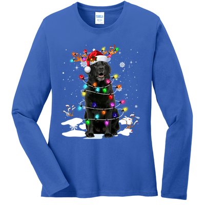 Black Labrador Retriever Christmas Dog Reindeer Santa Xmas Funny Gift Ladies Long Sleeve Shirt