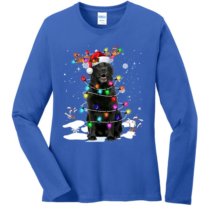 Black Labrador Retriever Christmas Dog Reindeer Santa Xmas Funny Gift Ladies Long Sleeve Shirt