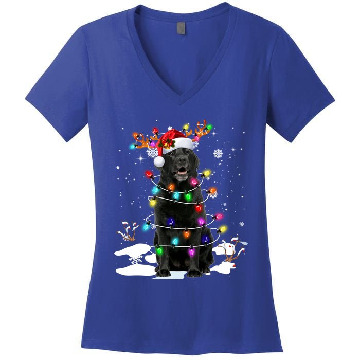 Black Labrador Retriever Christmas Dog Reindeer Santa Xmas Funny Gift Women's V-Neck T-Shirt