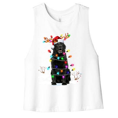 Black Labrador Retriever Christmas Dog Reindeer Santa Xmas Funny Gift Women's Racerback Cropped Tank