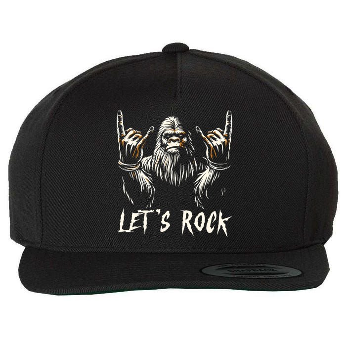 Bigfoot Lets Rock And Roll Funny Wool Snapback Cap