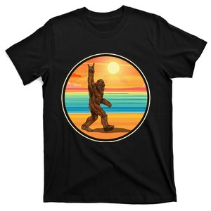 Bigfoot Loves Rock And Roll Sunglasses Walking On The Beach T-Shirt