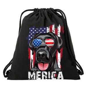 Black Labrador Retriever 4th Of July Merica Usa Flag Lab Dog Drawstring Bag